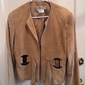 Carlisle Beige Suede Jacket with Buckle Accents